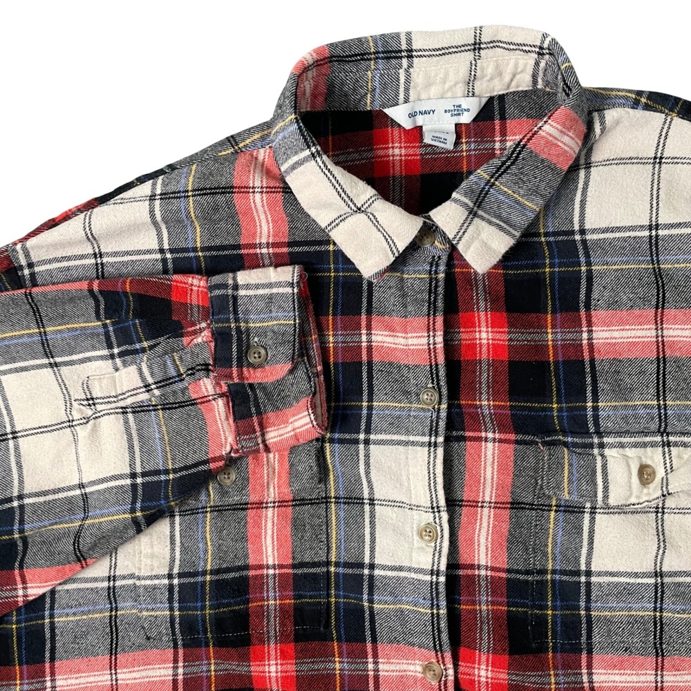 Old Navy The Boyfriend Shirt Women 2X Petite Red White Plaid Flannel Button Down